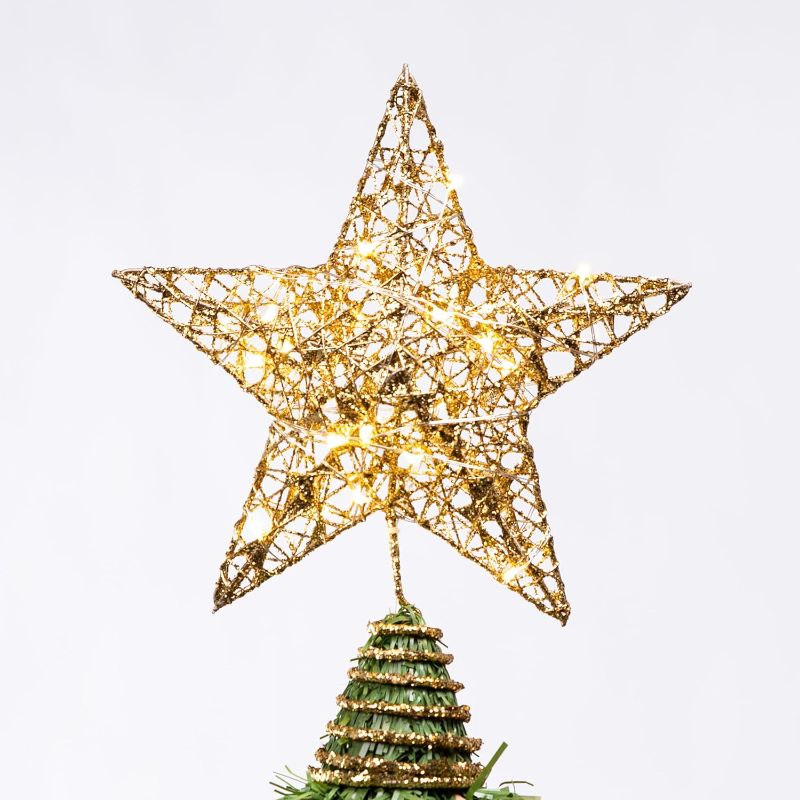 Photo 1 of Joiedomi SILVER Glitter Star Tree Topper Metal Hallow Tree Star Lighted for Christmas Tree Decorations Home Holiday Xmas Party Indoor Decor
