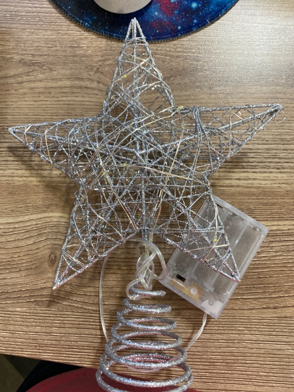 Photo 2 of Joiedomi SILVER Glitter Star Tree Topper Metal Hallow Tree Star Lighted for Christmas Tree Decorations Home Holiday Xmas Party Indoor Decor
