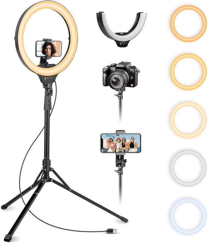 Photo 1 of Aureday 14'' Selfie Ring Light with 62'' Tripod Stand and Phone Holder, Dimmable LED Phone Ringlight for Makeup/Video Recording/Photography, Circle Lighting for All Cell Phones&Lightweight Cameras
