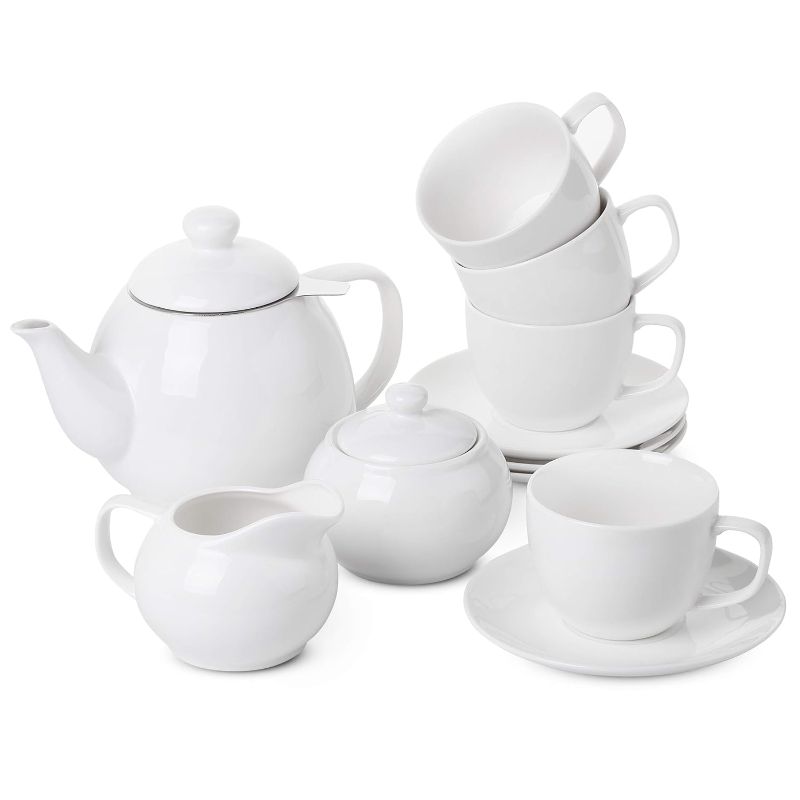 Photo 1 of BTaT - Royal Tea Set, 4 Tea cups (8oz), Tea Pot (32oz), Creamer and Sugar Set, China Tea Set, Tea Service, Tea Cups and Saucer Set, Tea Set for Adults, Tea Cups Set of 4, Porcelain Tea Set
