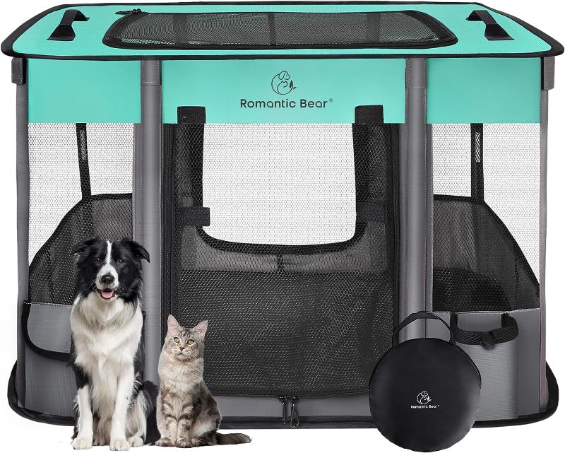 Photo 1 of Dog Playpen,Pet Playpen,Foldable Dog Cat Playpens,Portable Exercise Kennel Tent Crate,Water-Resistant Breathable Shade Cover, Indoor Outdoor Travel Camping Use for Small Animals+Free Carrying Case(M)
