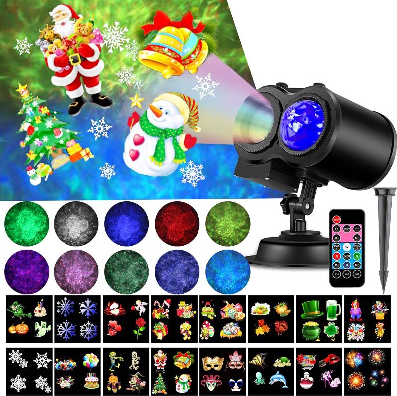 Photo 1 of Christmas Projector Lights, LED Projection Light, 2 in 1 Water Wave Projector Light with 16 Switchable Patterns,Waterproof Landscape Light Show for Celebration Halloween Birthday and Party Decoration
