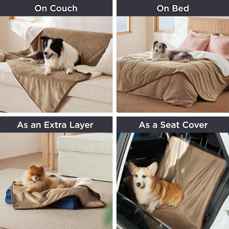 Photo 3 of Bedsure Waterproof Dog Blankets for Medium Dogs - Medium Cat Blanket Washable for Couch Protection, Sherpa Fleece Puppy Blanket, Soft Plush Reversible Throw Furniture Protector, 30x40, Camel
