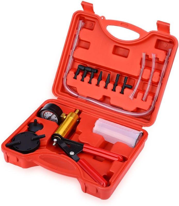 Photo 1 of 2 in 1 Brake Bleeder Kit Hand held Vacuum Pump Test Set,for Automotive with Sponge Protected Case,Adapters,One-Man Brake and Clutch Bleeding System,Vacuum Gauge and Brake Bleeder Kit (Red Case)
