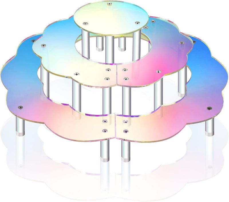 Photo 1 of NiHome 3-Tier Iridescent Acrylic Cupcake Stand Riser Display, Easy Setup for Cakes, Jewelry, Treasures, Pop Figures, Art Pieces, Mesmerizing Reflection for Home, Parties, Retail Settings, Countertops
