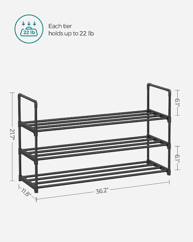 Photo 1 of SONGMICS Shoe Rack, 3 Tier Shoe Organizer, Metal Shoe Storage Shelf for 15 Pairs of Shoes, Easy to Assemble, Entryway, Black ULSA303B02
