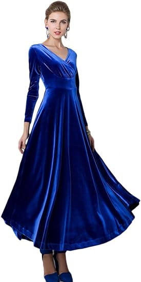 Photo 1 of Urban CoCo Women Long Sleeve V-Neck Velvet Stretchy Long Dress
