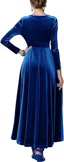 Photo 2 of Urban CoCo Women Long Sleeve V-Neck Velvet Stretchy Long Dress
