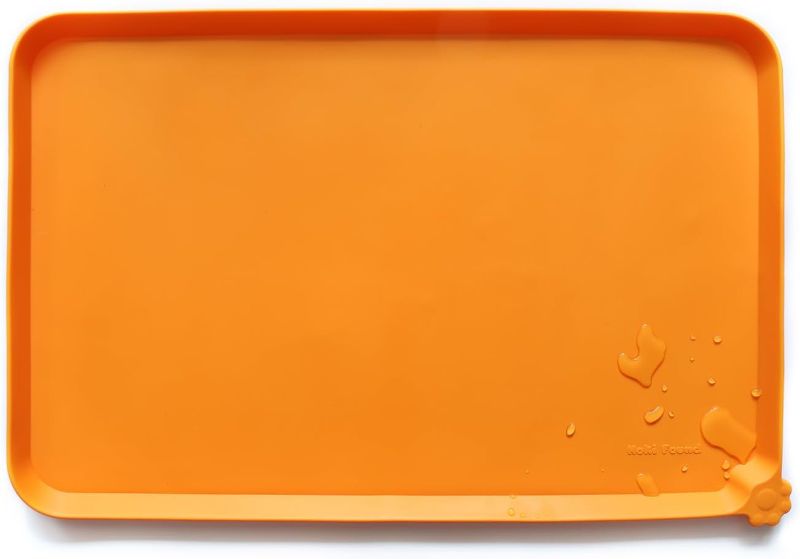 Photo 1 of Hoki Found Silicone Pet Food Mats Tray - Non Slip Pet Dog Cat Bowl Mats Placemat - Dog Pet Cat Feeding Mat - Waterproof Dog Cat Food Mats -Pet Water Mats for Carpet -Orange

