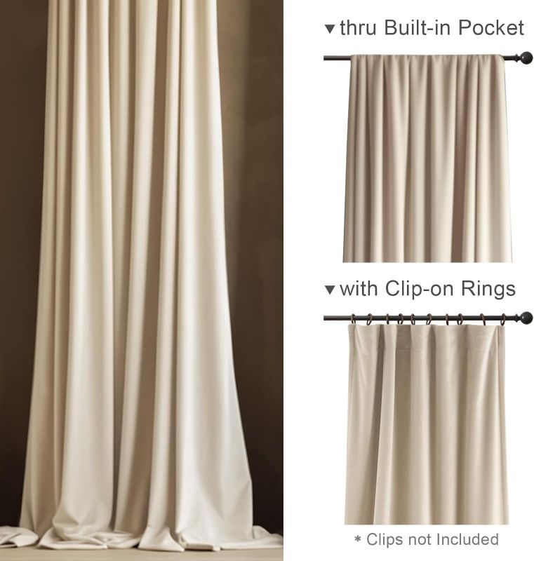 Photo 1 of Lazzzy Velvet Curtain Panels Beige Thermal Insulated Rod Pocket Super Soft Luxury Drapes Home Decor Living Room for Bedroom Window Curtains Rod Pocket 2 Panels 84 Inches
