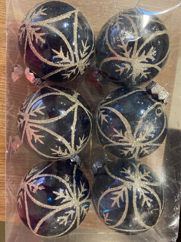 Photo 1 of Allgala Christmas Tree Ornament Balls, 6 PK Glitter Decorated Foam 3" Blue Large Xmas Ball
