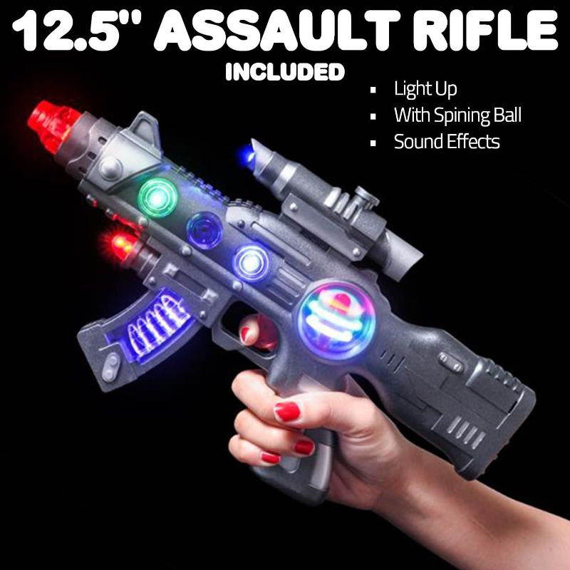 Photo 2 of LED Light Up Toy Gun Set by Art Creativity - Includes 12.5 Inch Assault Rifle, 9 Inch Hand Pistol and Batteries - Super Ray Gun Blasters with Colorful Flashing LEDs and Sound - Cool Play Toy for Kids
