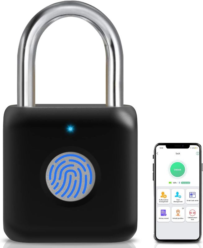 Photo 1 of Fingerprint Padlock, Pothunder Padlock, Locker Lock, Combination Lock, Fingerprint Lock with APP Unlock, USB Rechargeable, Suitable for Gym Locker, Door, Locker(RED)
