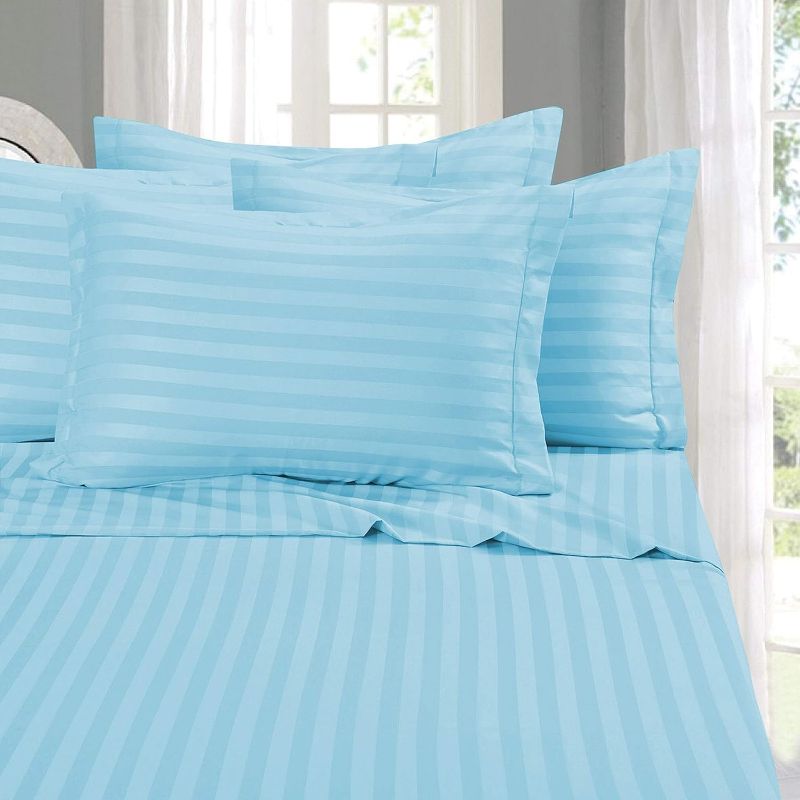 Photo 1 of Elegant Comfort Best, Softest, Coziest 6-Piece Sheet Sets! - 1500 Premier Hotel Quality Luxurious Wrinkle Resistant 6-Piece Damask Stripe Bed Sheet Set, Queen Aqua Blue
