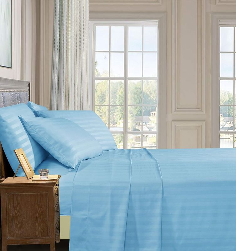 Photo 2 of Elegant Comfort Best, Softest, Coziest 6-Piece Sheet Sets! - 1500 Premier Hotel Quality Luxurious Wrinkle Resistant 6-Piece Damask Stripe Bed Sheet Set, Queen Aqua Blue
