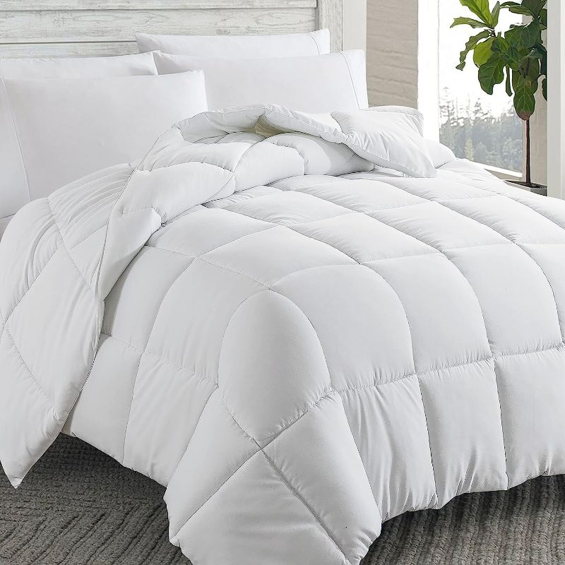 Photo 1 of Cosybay Down Alternative Comforter (White, Queen) - All Season Soft Quilted Queen Size Bed Comforter - Duvet Insert with Corner Tabs - Winter Summer Warm Fluffy, 88x92inches
