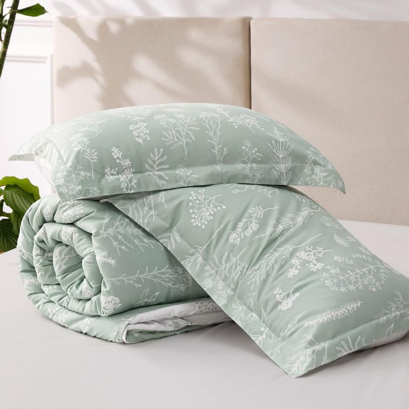 Photo 2 of Bedsure King Comforter Set - Sage Green Comforter, Cute Floral Bedding Comforter Sets, 3 Pieces, 1 Soft Reversible Botanical Flowers Comforter and 2 Pillow Shams
