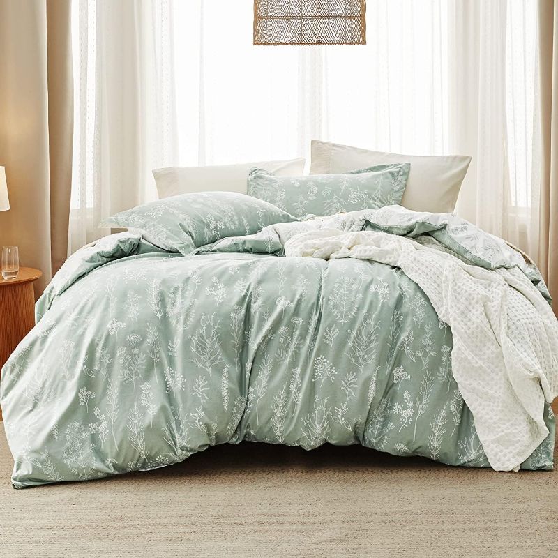 Photo 1 of Bedsure King Comforter Set - Sage Green Comforter, Cute Floral Bedding Comforter Sets, 3 Pieces, 1 Soft Reversible Botanical Flowers Comforter and 2 Pillow Shams
