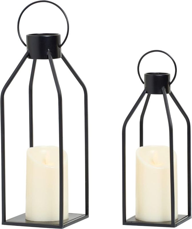Photo 1 of HPC Decor Modern Farmhouse Lantern Decor- Black Metal Candle Lanterns for Christmas- Lanterns Decorative w/Timer Flickering Candles for Living Room,Home,Indoor, Outdoor,Table,Fireplace Mantle Decor

