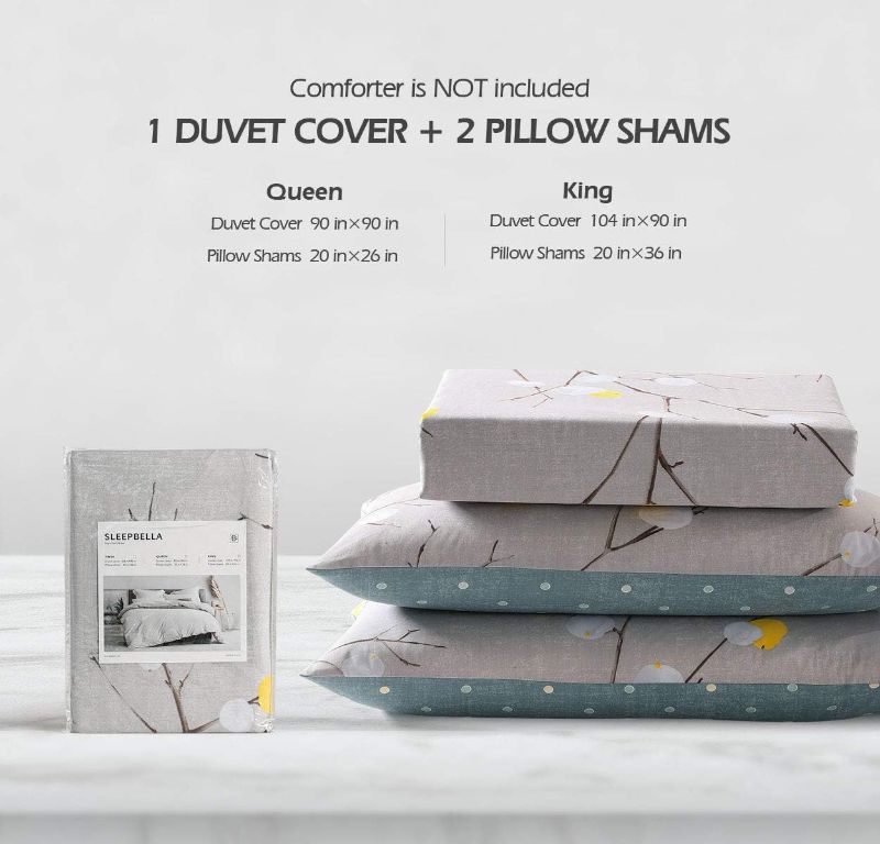 Photo 2 of SLEEPBELLA Duvet Cover Queen, 600 Thread Count Cotton Grey Branch with Yellow Turquoise Polka Dot Pattern Green Reversible Comforter Cover(Queen, Grey Branch)
