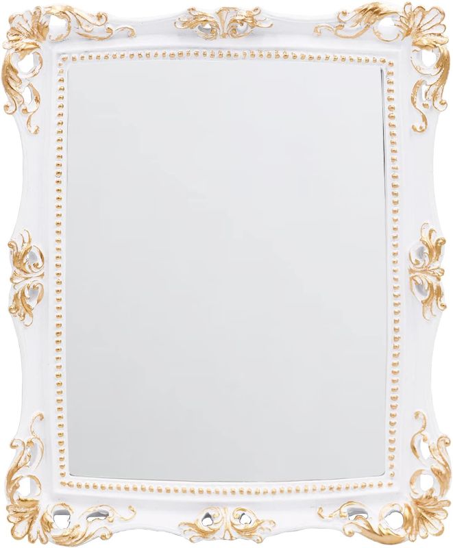 Photo 1 of OIGUMR Square Wall Mirror Decorative Mirror Vintage Mirror 11.1 x 9.4 inch White
