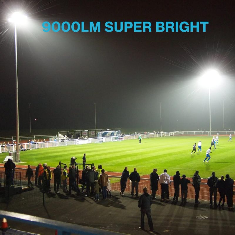 Photo 1 of Olafus 2 Pack 100W LED Flood Light Outdoor, 9000lm LED Work Light with Plug, IP66 Waterproof Exterior Security Lights, 6500K Daylight White Outside Floodlights for Playground Yard Stadium Lawn
