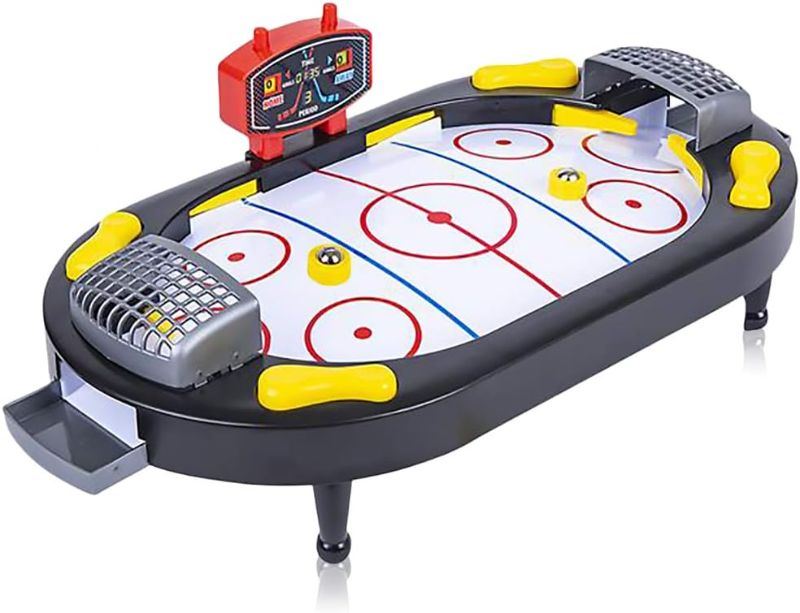 Photo 1 of Gamie Hockey Tabletop Game, Desktop Sports Game with Mini Hockey Table, 2 Pucks, and Scoreboard, Fun Indoor Games for Home, Office and Game Night, Best Gift Idea for Kids

