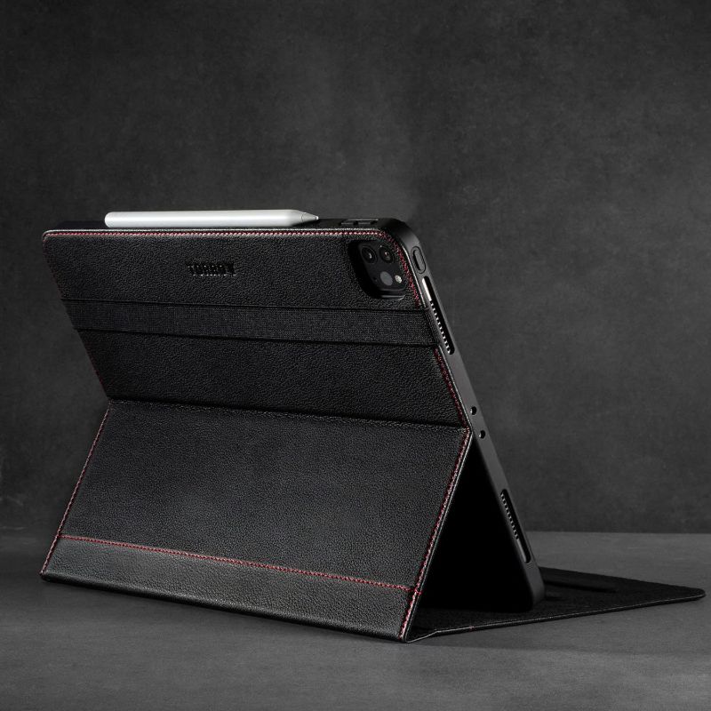 Photo 2 of TORRO Case Compatible with iPad Pro 12.9” 6th / 5th / 4th Gen - Genuine Leather iPad Pro 12.9 2022 Case with Stand Function, Apple Pencil Connectivity and Wake Sleep Function (Black)
