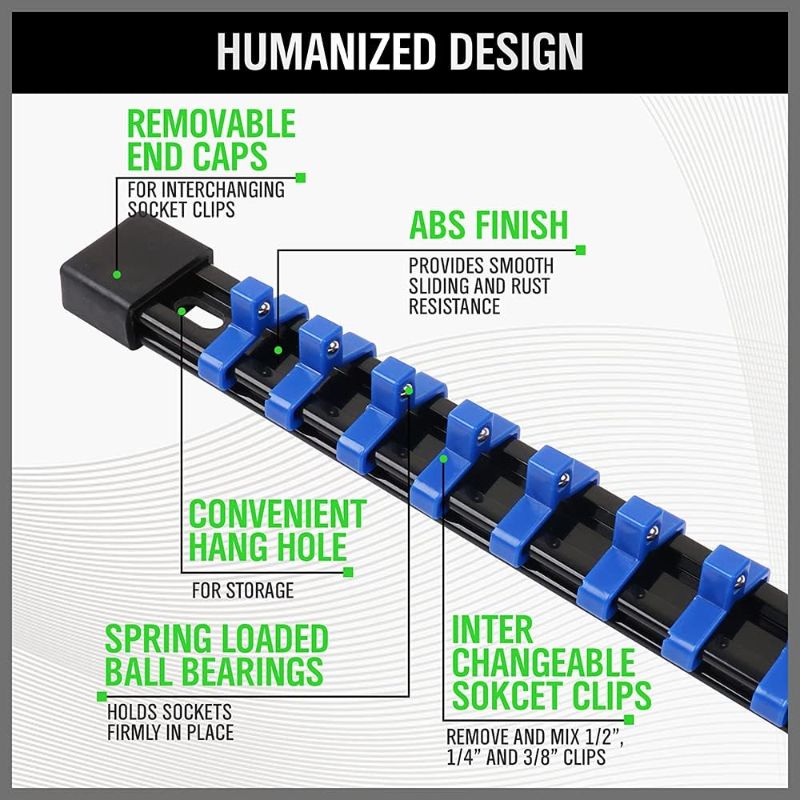 Photo 3 of SWANLAKE Organizer Socket Holder, 6PCS 1/4-Inch x 32 Clips, 3/8-Inch x 30 Clips, 1/2-Inch x 24 Clips, Premium Quality Socket Clip Rail Holder (6PC)
