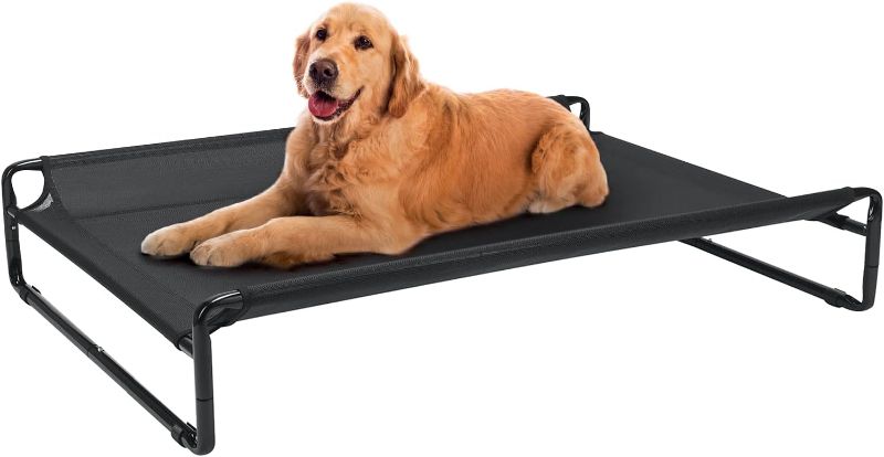 Photo 1 of Veehoo Original Cooling Elevated Dog Bed, Outdoor Raised Cots Bed for Large Dogs, Portable Standing Pet with Washable Breathable Mesh, No-Slip Feet Indoor Outdoor, Large, Black, CWC2201
