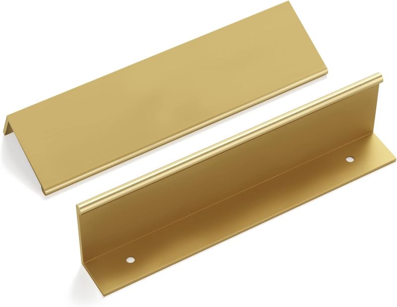 Photo 1 of goldenwarm 15 Pack Finger Edge Pulls Gold Cabinet Pulls Brushed Brass Cabinet Pulls Edge Handles Drawer Finger Pulls, 256mm Hole Centers
