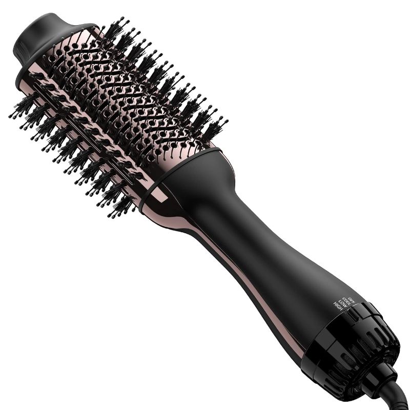 Photo 1 of n Anti-frizz Ceramic Titanium Barrel Hot Air Straightener Brush 75MM Oval Shape, Black/Red

