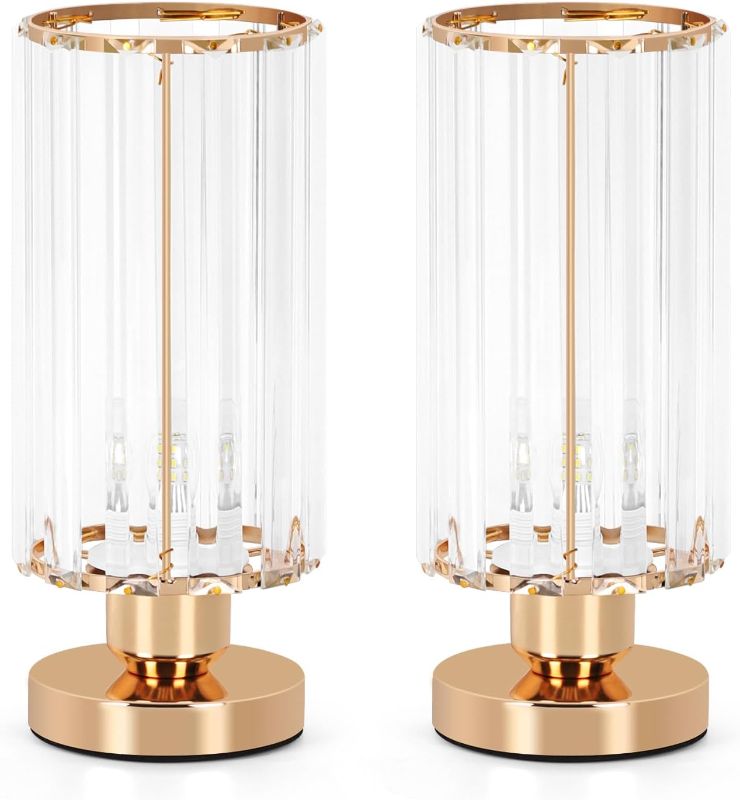 Photo 1 of smusei Gold Crystal Table Lamps Set of 2 Elegant Small Desk Lamps with Metal Base Classic Nightstand Bedside Lamp for Small Space Bedroom Living Room Office College Dorm
