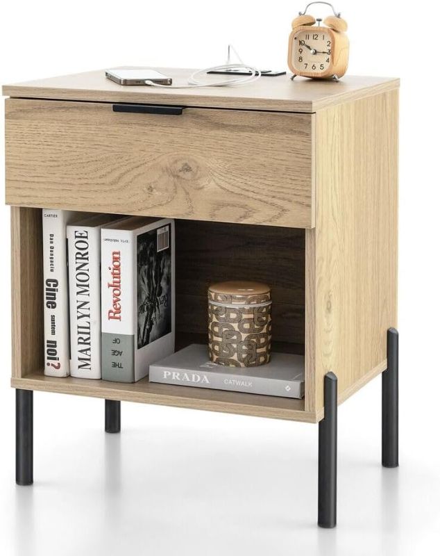 Photo 1 of VcJta Bedside Table with Charging Station Drawer, Nightstand Organizer, Multifunctional Side End Table

