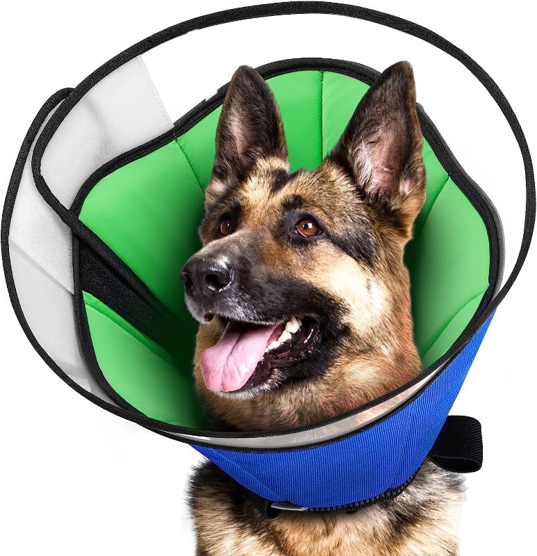 Photo 1 of Dog Cone for Large Medium Small Dogs After Surgery, Megeo Adjustable Soft Dog Cone Collar, Dog Recovery Collars to Prevent Pets from Touching Stitches, Wounds and Rashes (Blue, XX-Large)
