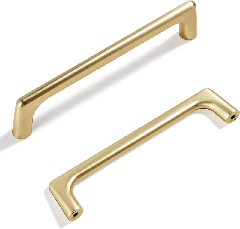 Photo 1 of Goo-Ki Brushed Brass Zinc Alloy Cabinet Pull,Modern Minimalist Style Cabinet Handle for Drawer,Dresser, Cupboard Wardrobe Cabinet, 5''Hole Center,6 Pack
