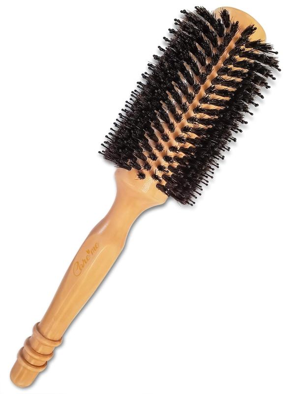 Photo 2 of Wood Round Hair Brush with High-Density Boar Bristle for Blow Drying, Straightening, Styling Shoulder or Back Length Hair, Large Round Brush 1.2" Roller, 2.4" with Bristles
