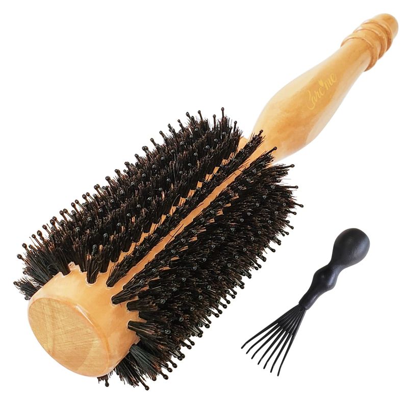 Photo 1 of Wood Round Hair Brush with High-Density Boar Bristle for Blow Drying, Straightening, Styling Shoulder or Back Length Hair, Large Round Brush 1.2" Roller, 2.4" with Bristles
