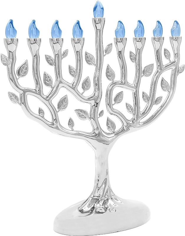 Photo 2 of The Dreidel Company Traditional LED Electric Silver Hanukkah Menorah - Battery or USB Powered - Includes a Micro USB 4' Charging Cable
