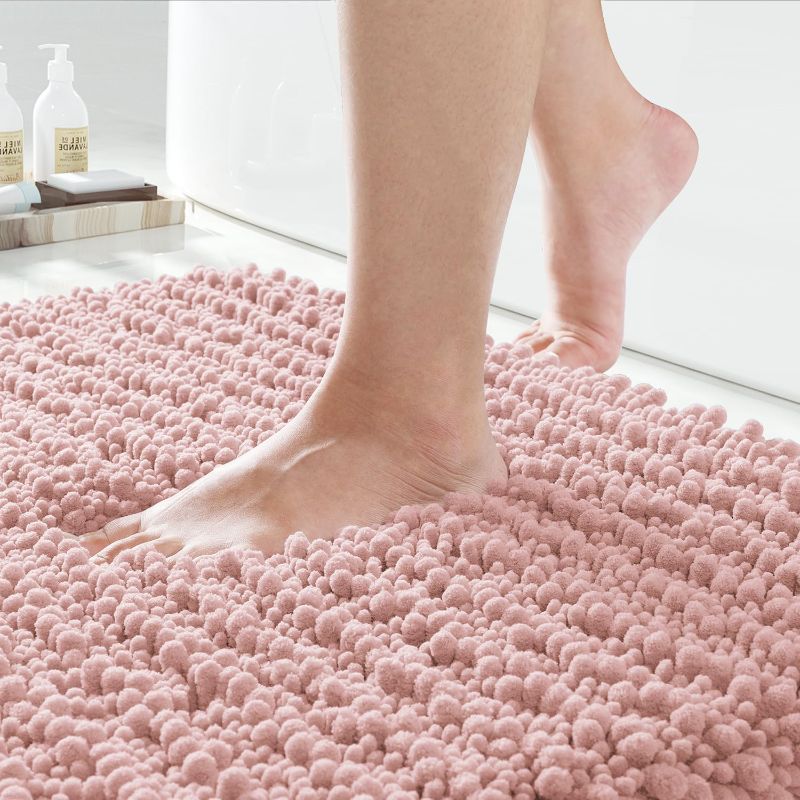 Photo 1 of Yimobra Original Luxury Chenille Bath Mat, 44.1 x 24 Inches, Soft Shaggy and Comfortable, Large Size, Super Absorbent and Thick, Non-Slip, Machine Washable, Perfect for Bathroom, Light Pink
