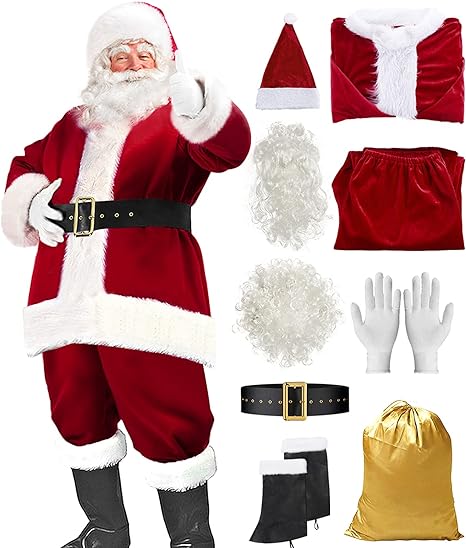 Photo 1 of Santa Suit Christmas Santa Claus Costume for Men Women Adult Costume Santa 10pc. Outfit
