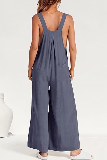 Photo 2 of PRETTYGARDEN Women's Bib Overalls Casual Summer Sleeveless Strap Loose Wide Leg Jumpsuits with Pockets
