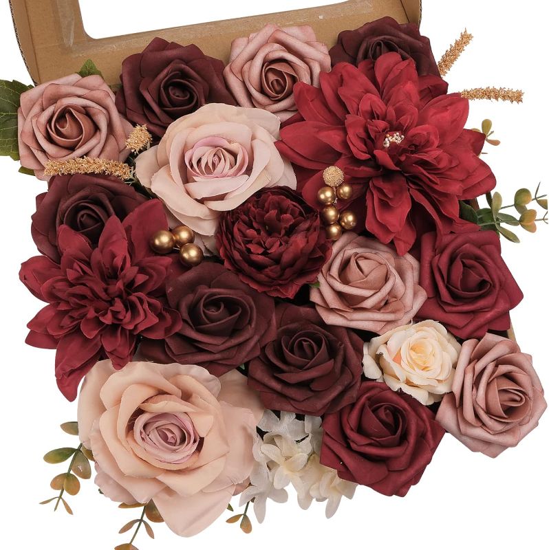 Photo 1 of JPSOR Artificial Burgundy Flowers Box Set Faux Flowers Bulk Artificial Flowers Combo for Wedding Halloween DIY Floral Arrangements Centerpieces Bouquets Home Decorations
