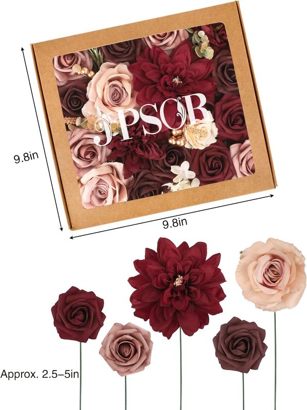 Photo 2 of JPSOR Artificial Burgundy Flowers Box Set Faux Flowers Bulk Artificial Flowers Combo for Wedding Halloween DIY Floral Arrangements Centerpieces Bouquets Home Decorations
