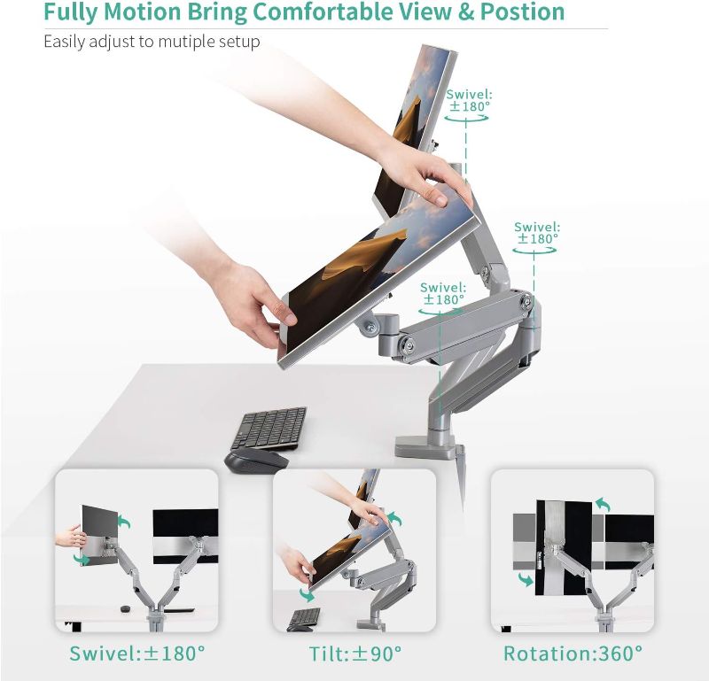 Photo 2 of Dual Arm Monitor Stand - Height Adjustable Desk Monitor Mount Fits for 2 Computer Screens 17 to 32 inches - Each Arm Holds up to 17.6 lbs
