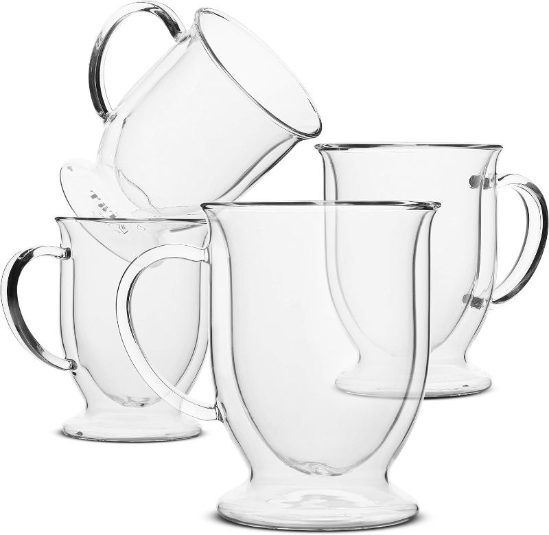 Photo 1 of BTaT- Coffee Mug Set of 4 (12oz, 350ml) Double Wall Glass Coffee Cups, Tea Cups, Beer Glasses, Clear Mugs, Glass Cups
