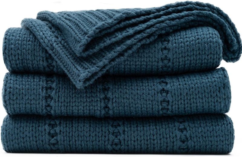 Photo 1 of RECYCO Cable Knit Navy Blue Throw Blanket for Couch, Super Soft Warm Cozy Decorative Knitted Throw Blanket 2.3LB for Bed, Sofa, Chair 50"x60"
