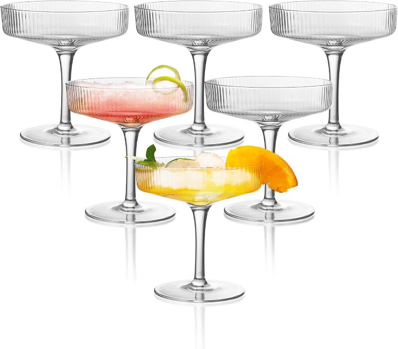 Photo 1 of Montex 6 Pcs Ribbed Coupe Glasses, 7.5 oz Martini Glasses, Classic Vintage Cocktail Galssware, Pefect for Cocktail, Champagne and Gift
