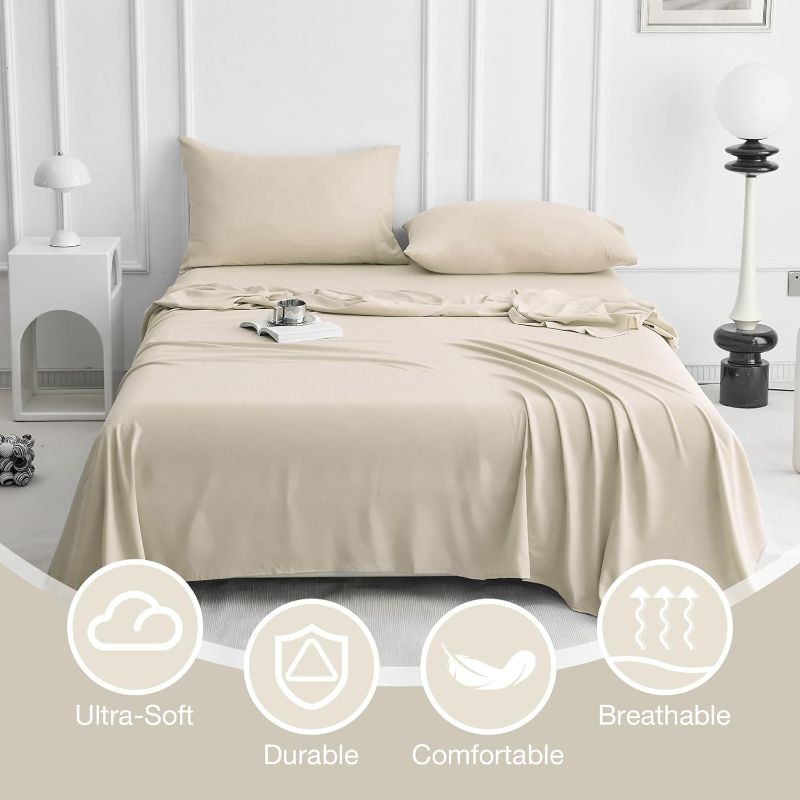 Photo 2 of Soft Breathable King Sheet Set - Luxury Hotel Bed Sheets for King Size Bed, Fit Deep Pocket Cooling Sheets, Double Bedding Sheets and Pillowcases, Wrinkle Free Oeko-Tex Sheets 4 Piece
