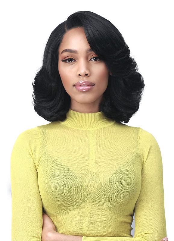 Photo 1 of BOBBI BOSS Bobbi Boss 13X7 HD Lace Bob Curly Synthetic Wig - MLF602 NATALIA, Wavy Short Wigs with Baby Hairs, Glueless Lace Free Part Wig with High Heat Resistant Wigs 
